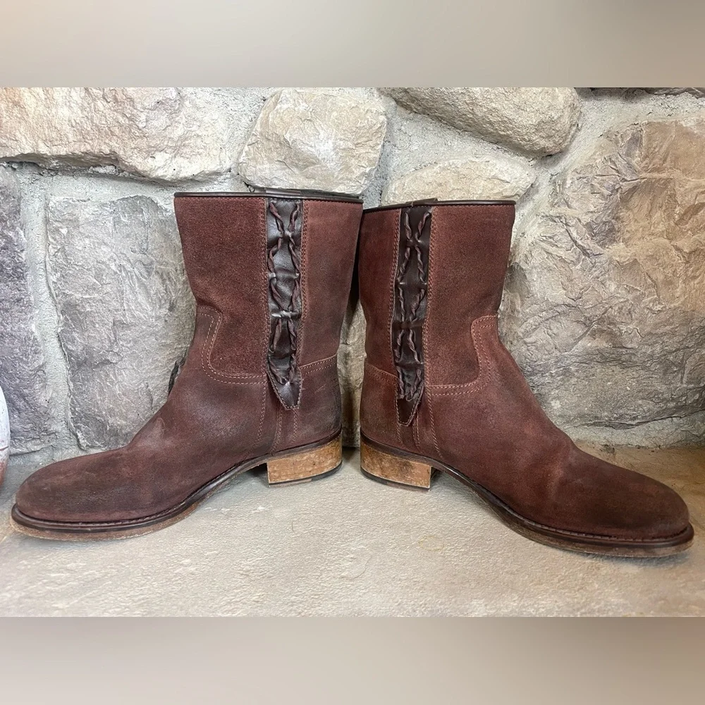 Brown Suede Leather Ankle boots Women's Engineer Moto Sz 36 5.5 Vero Cuoio Italy - Picture 5 of 11